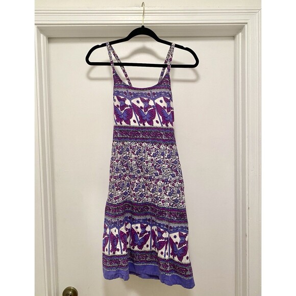 VTG Y2K Butterfly Mini Sun Dress Sz Small  Purple Fairy Boho Ethereal Floral - Picture 1 of 10